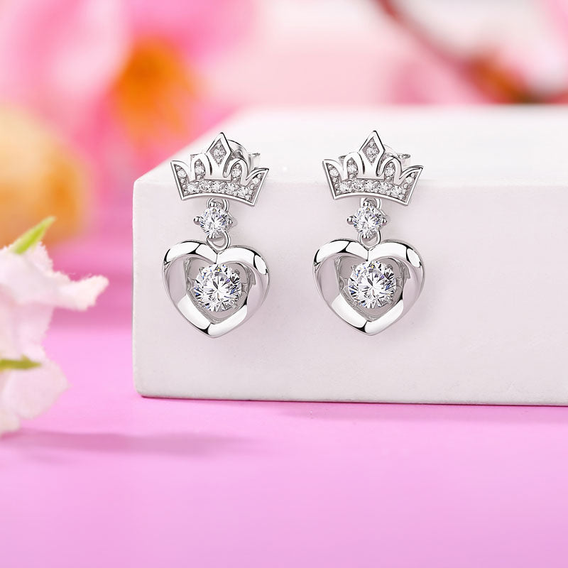 Dancing Stone Dangle Crown Earrings 925 Sterling Silver