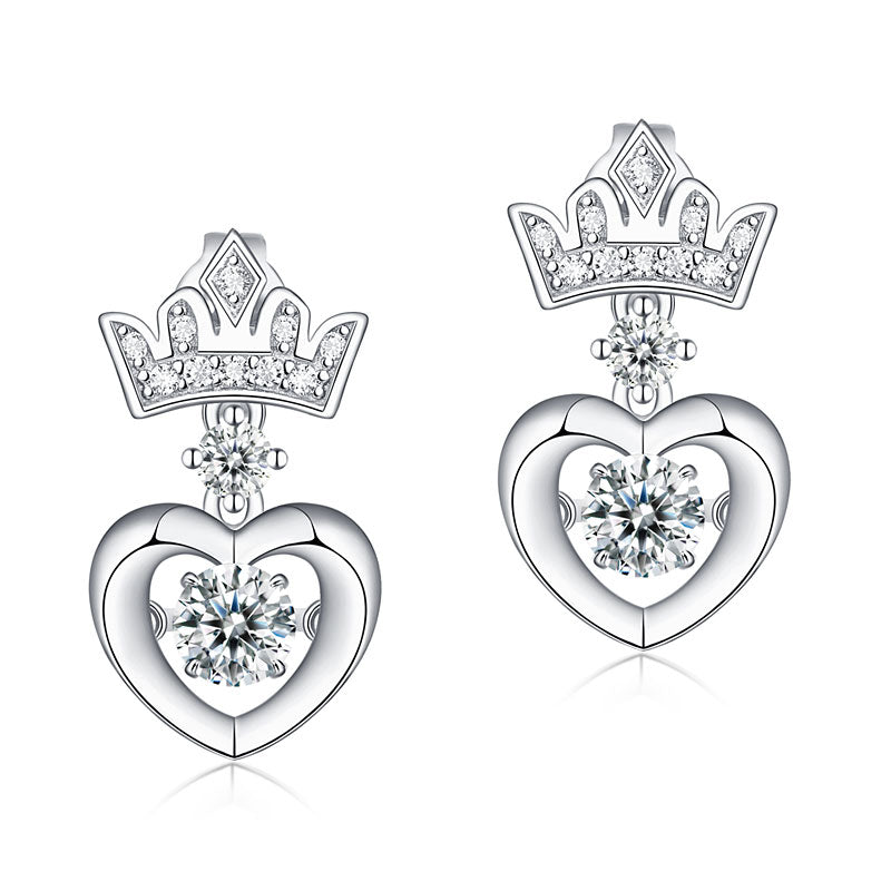 Dancing Stone Dangle Crown Earrings 925 Sterling Silver