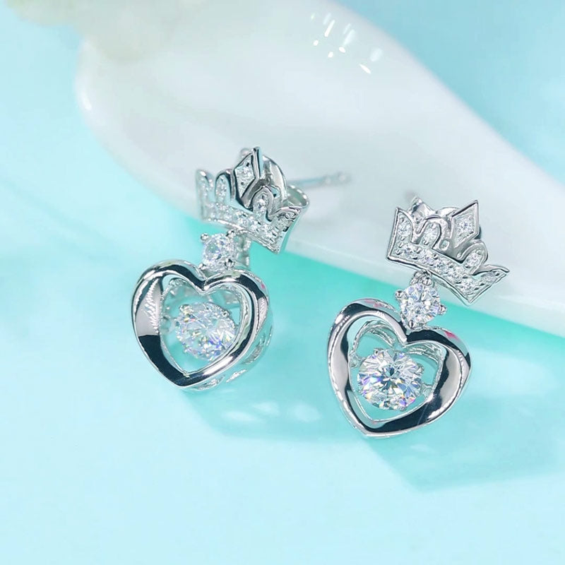 Dancing Stone Dangle Crown Earrings 925 Sterling Silver