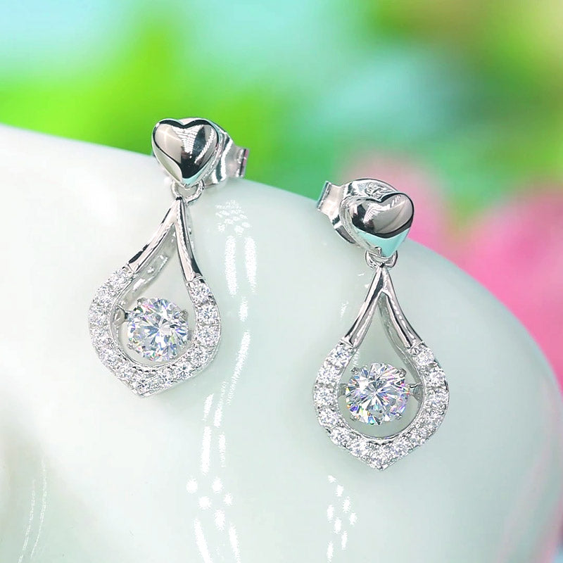 Dancing Stone Earrings Heart Tear Drop 925 Sterling Silver