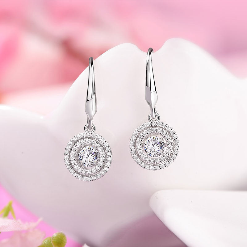 Dancing Stone Earrings Dangle Halo Hook 925 Sterling Silver