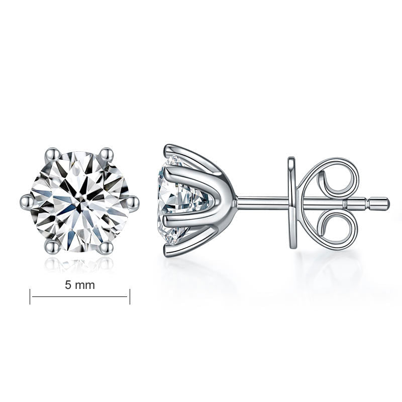 0.5 Carat Moissanite Diamond 6 Claws Stud Earrings 925 Sterling Silver