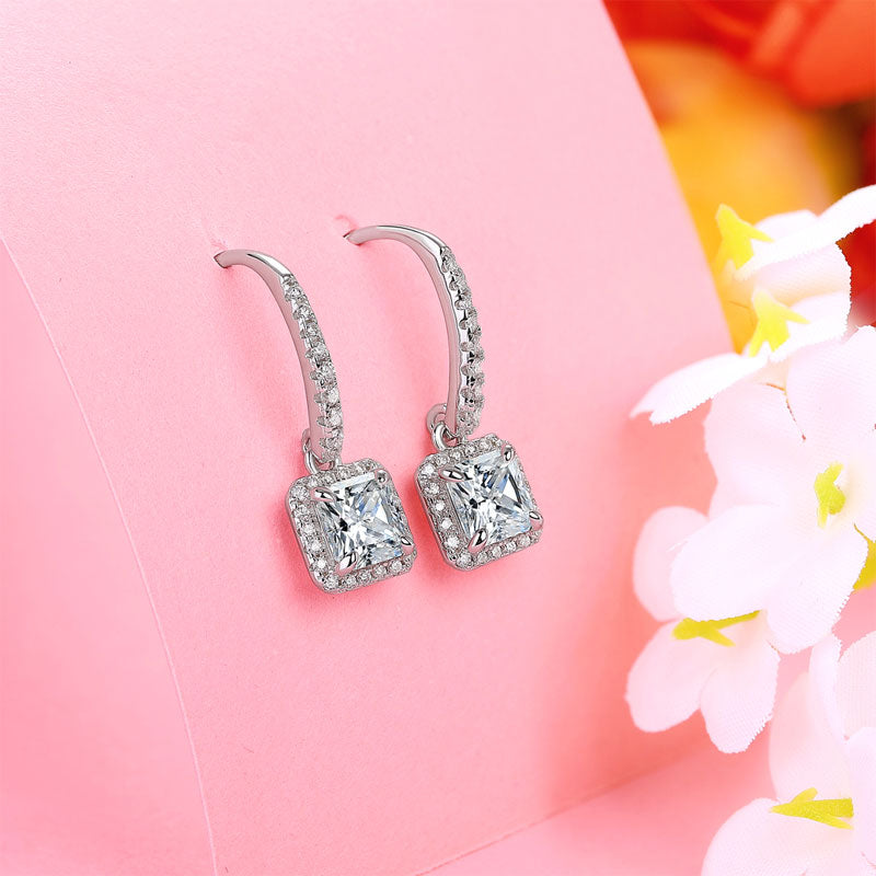 Princess Cut 0.8 Carat Moissanite Diamond Dangle Earrings 925 Sterling Silver
