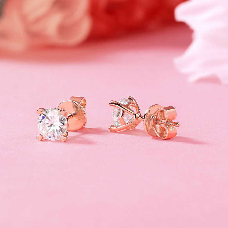 1 Carat Moissanite Diamond Heart Claws Earrings 925 Sterling Silver Rose Gold Plated