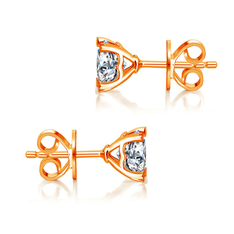 1 Carat Moissanite Diamond Heart Claws Earrings 925 Sterling Silver Rose Gold Plated