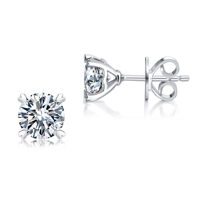 1 Carat Moissanite Diamond Heart Claws Stud Earrings 925 Sterling Silver