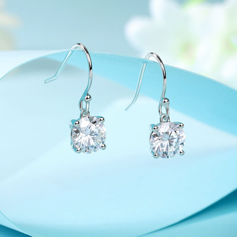 1 Carat Moissanite Diamond Hook Drop Earrings 925 Sterling Silver