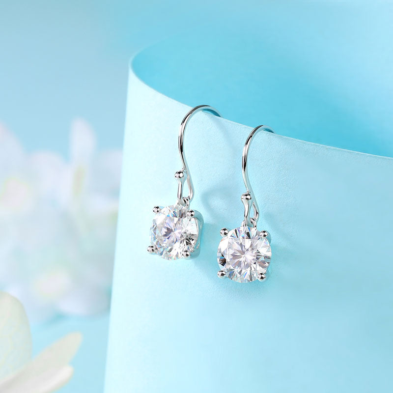 1 Carat Moissanite Diamond Hook Drop Earrings 925 Sterling Silver