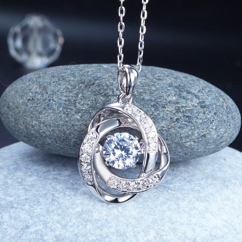Dancing Stone Pendant Necklace Solid 925 Sterling Silver