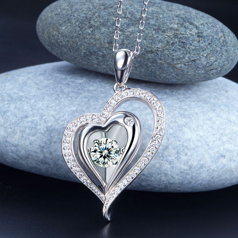 Dancing Stone Heart Pendant Necklace 925 Sterling Silver Good for Wedding Bridesmaid Gift