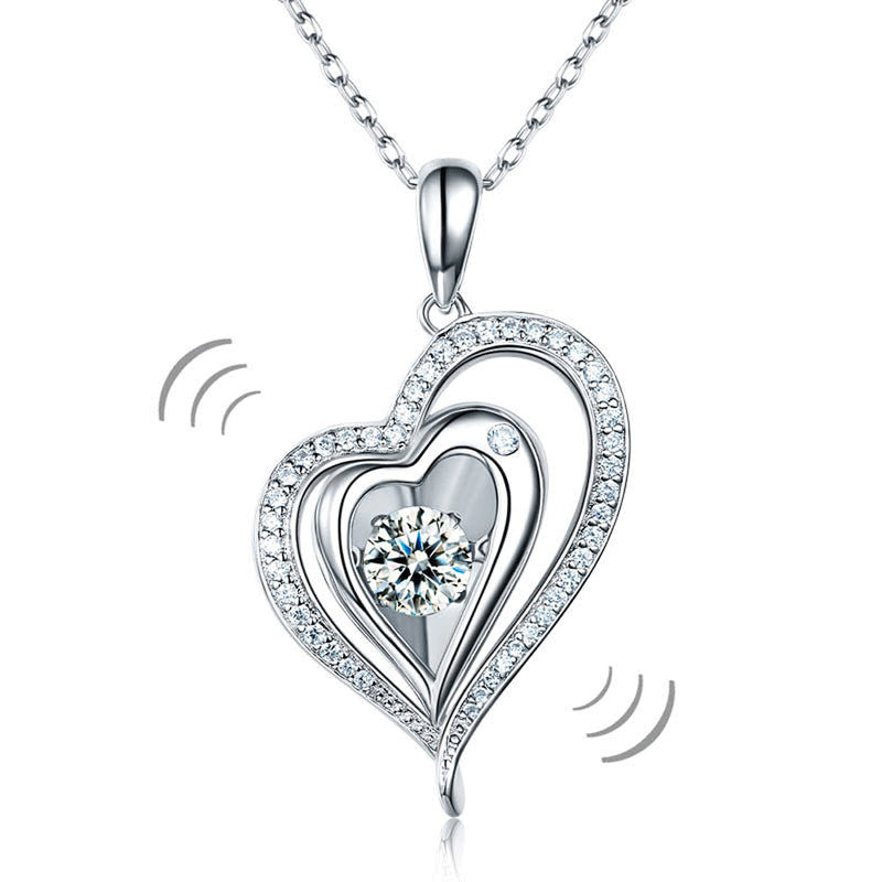 Dancing Stone Heart Pendant Necklace 925 Sterling Silver Good for Wedding Bridesmaid Gift