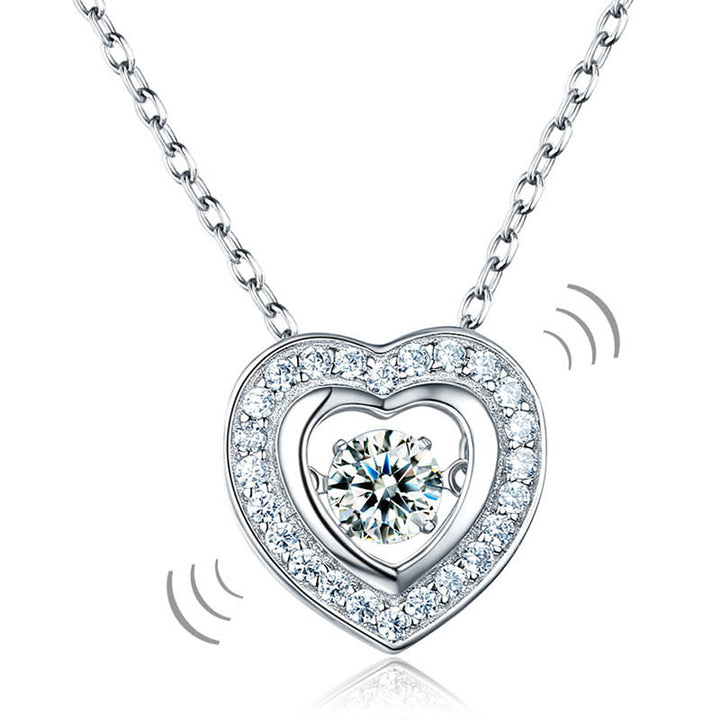 Dancing Stone Heart Pendant Necklace 925 Sterling Silver Good for Bridal Bridesmaid Gift