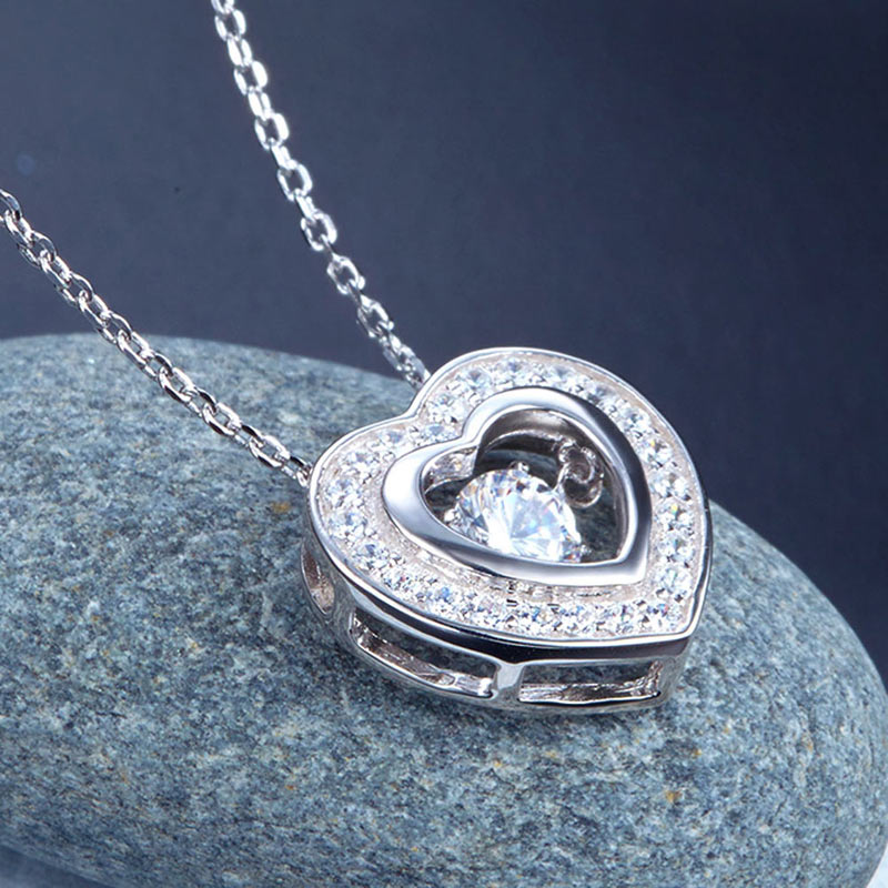 Dancing Stone Heart Pendant Necklace 925 Sterling Silver Good for Bridal Bridesmaid Gift