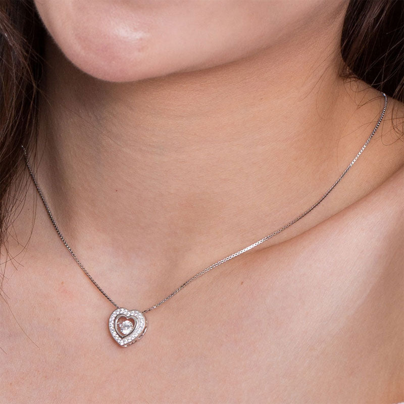 Dancing Stone Heart Pendant Necklace 925 Sterling Silver Good for Bridal Bridesmaid Gift