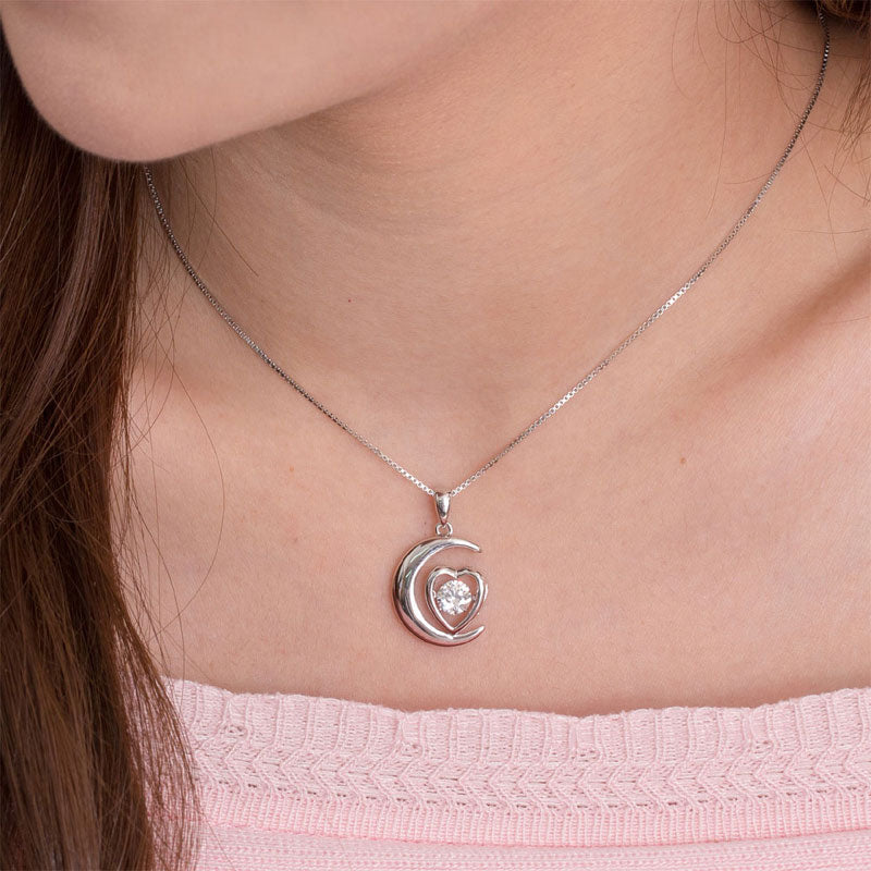 Dancing Stone Moon Heart Pendant Necklace 925 Sterling Silver Good for Bridal Bridesmaid Gift