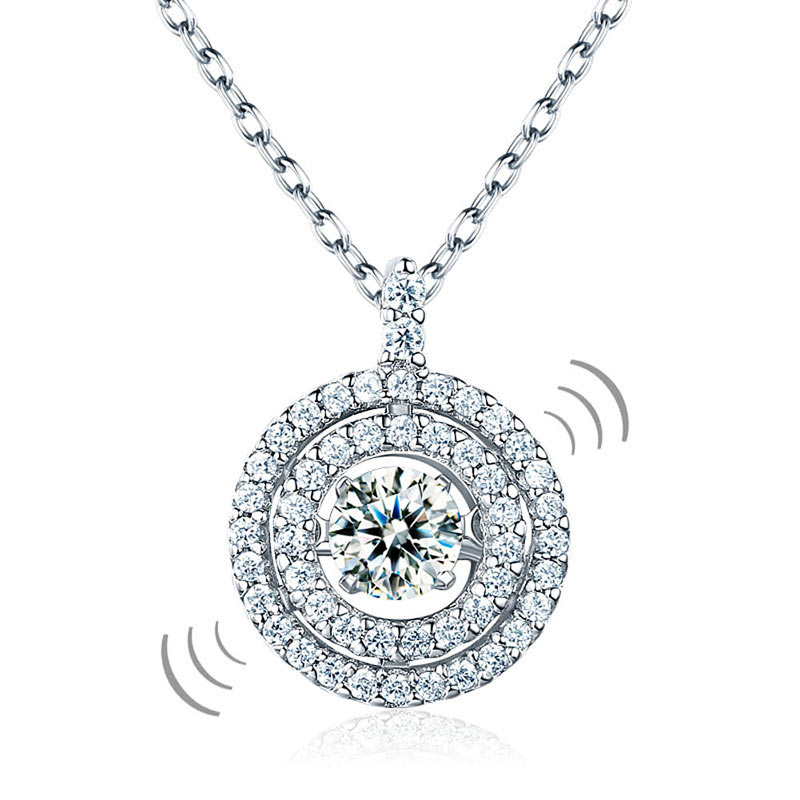 Dancing Stone Halo Pendant Necklace Solid 925 Sterling Silver