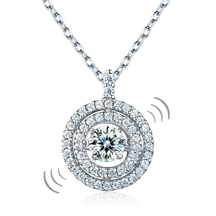 Dancing Stone Halo Pendant Necklace Solid 925 Sterling Silver