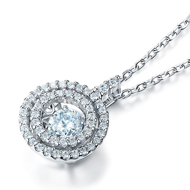 Dancing Stone Halo Pendant Necklace Solid 925 Sterling Silver
