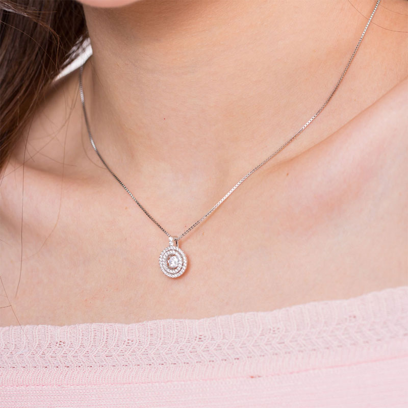 Dancing Stone Halo Pendant Necklace Solid 925 Sterling Silver