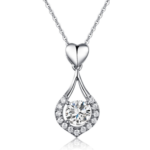 Heart Tear Drop Pendant Necklace 925 Sterling Silver Jewelry Simulated Diamond