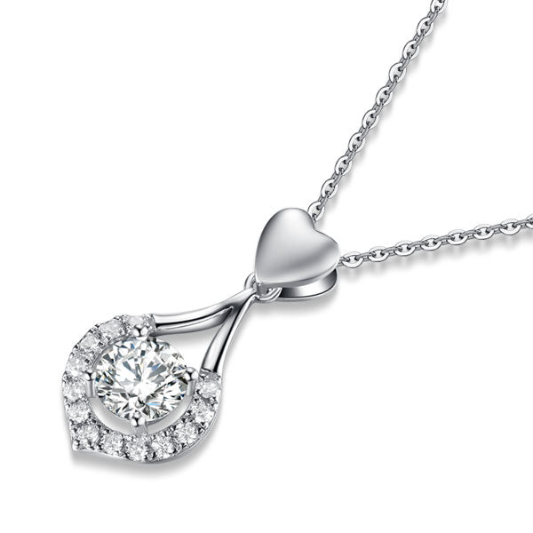 Dancing Stone Heart Tear Drop Pendant Necklace 925 Sterling Silver