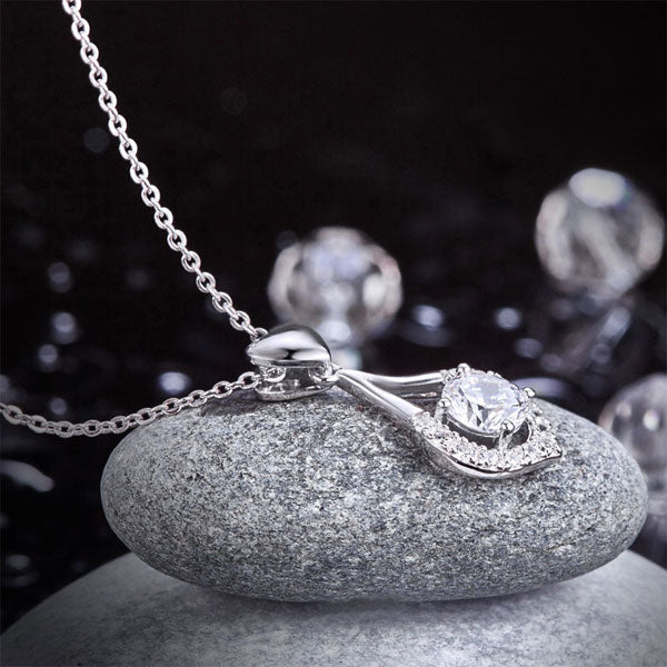 Dancing Stone Heart Tear Drop Pendant Necklace 925 Sterling Silver