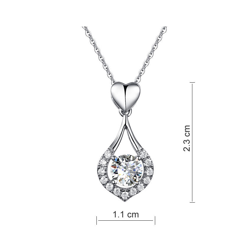 Heart Tear Drop Pendant Necklace 925 Sterling Silver Jewelry Simulated Diamond