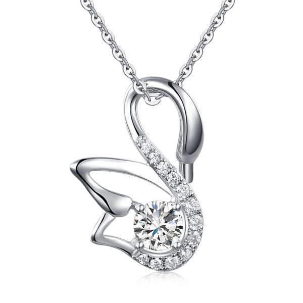 Swan Pendant Necklace 925 Sterling Silver Jewelry Simulated Diamond