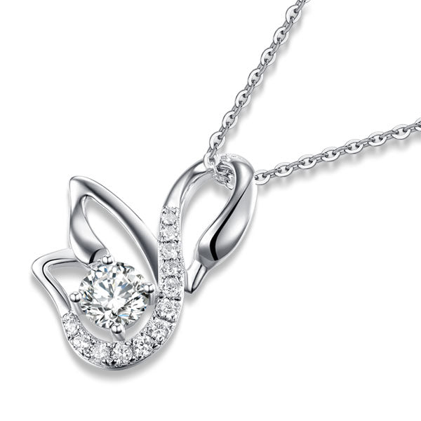 Swan Pendant Necklace 925 Sterling Silver Jewelry Simulated Diamond