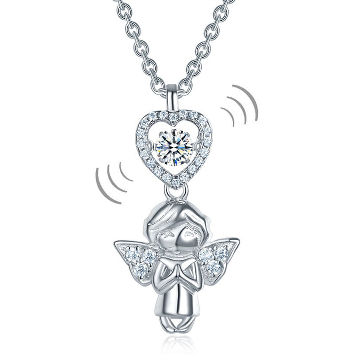 Angel Heart Dancing Stone Kids Girl Pendant Necklace Solid 925 Sterling Silver Children Jewelry