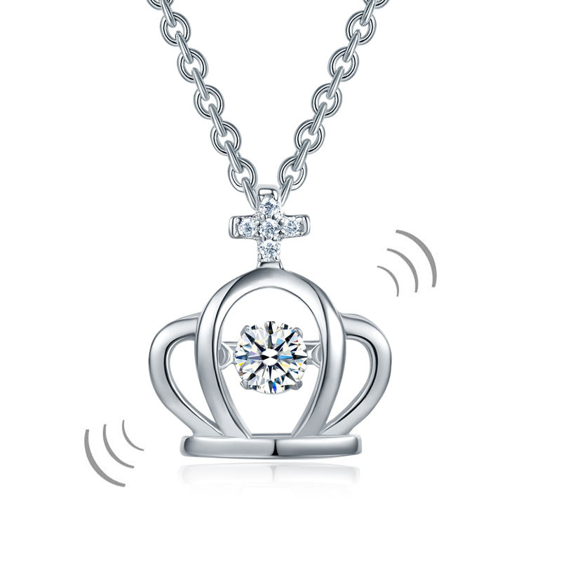 Crown Dancing Stone Kids Girl Pendant Necklace Solid 925 Sterling Silver Children Jewelry