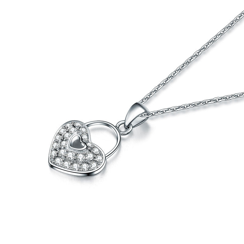 Love Heart Lock 925 Sterling Silver Pendant Necklace Lady Jewelry