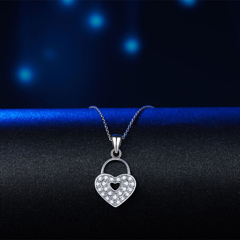 Love Heart Lock 925 Sterling Silver Pendant Necklace Lady Jewelry