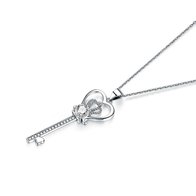 Love Heart Crown Key 925 Sterling Silver Pendant Necklace Simulated Diamond Jewelry 1.25 Carat