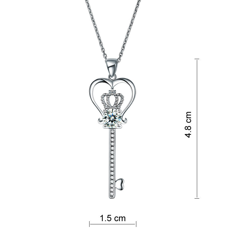 Love Heart Crown Key 925 Sterling Silver Pendant Necklace Simulated Diamond Jewelry 1.25 Carat