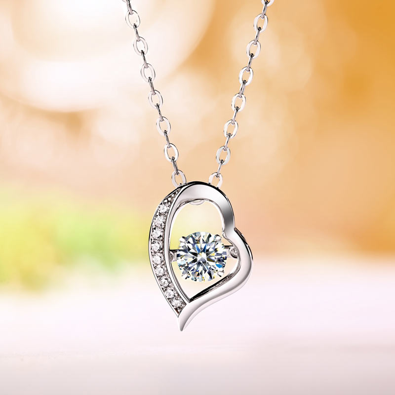 0.5 Carat Moissanite Diamond Dancing Stone Heart Necklace 925 Sterling Silver