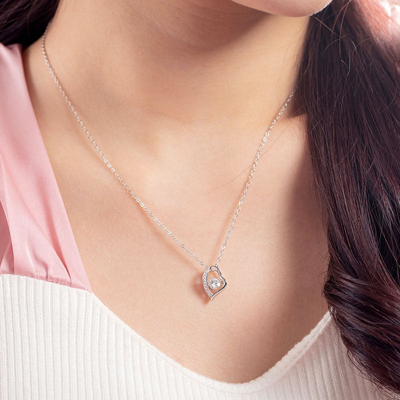 0.5 Carat Moissanite Diamond Dancing Stone Heart Necklace 925 Sterling Silver
