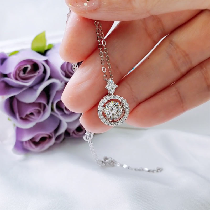 1 Carat Moissanite Diamond Dancing Stone Necklace 925 Sterling Silver