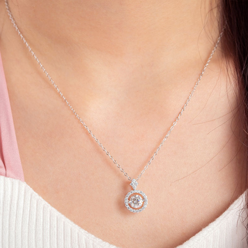 1 Carat Moissanite Diamond Dancing Stone Necklace 925 Sterling Silver
