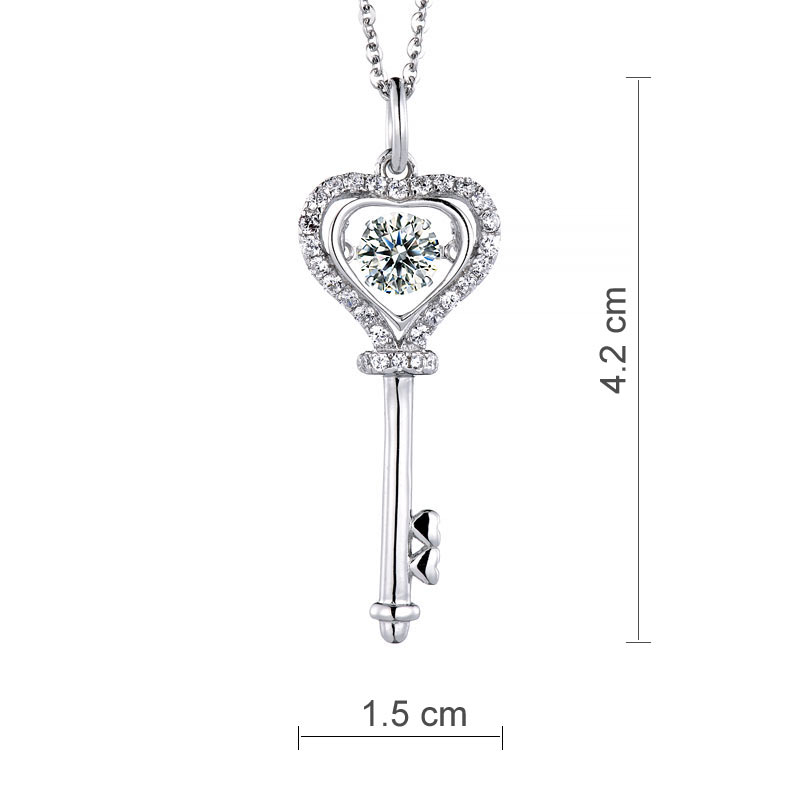 1 Carat Moissanite Diamond Dancing Stone Key Necklace 925 Sterling Silver