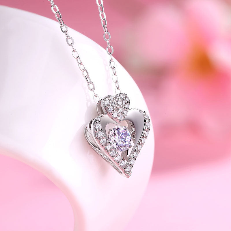 0.5 Carat Moissanite Diamond Dancing Stone Heart Necklace 925 Sterling Silver