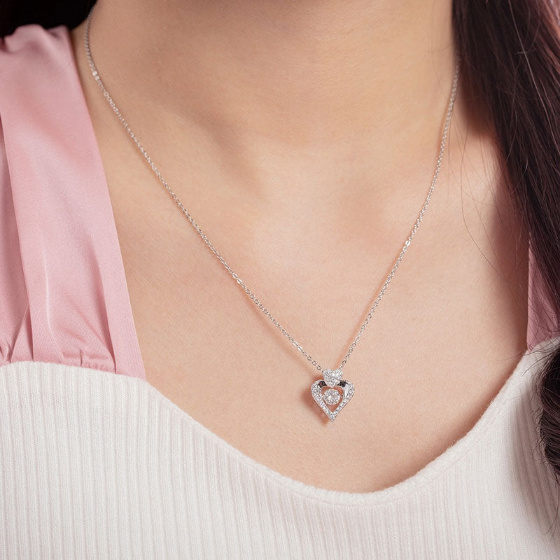 0.5 Carat Moissanite Diamond Dancing Stone Heart Necklace 925 Sterling Silver