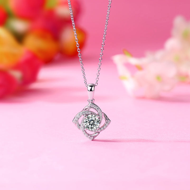 1 Ct Moissanite Diamond Rose Pendant Necklace 925 Sterling Silver