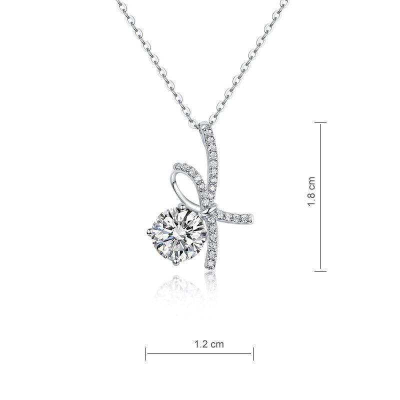 1 Carat Moissanite Diamond Ribbon Pendant Necklace 925 Sterling Silver