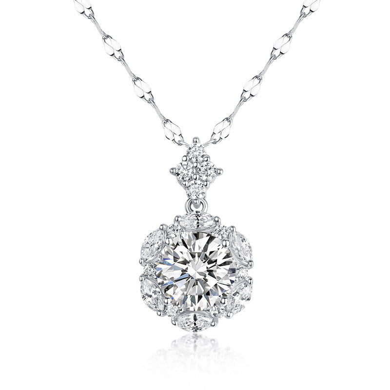 2 Carats Moissanite Diamond Flower Pendant Necklace 925 Sterling Silver