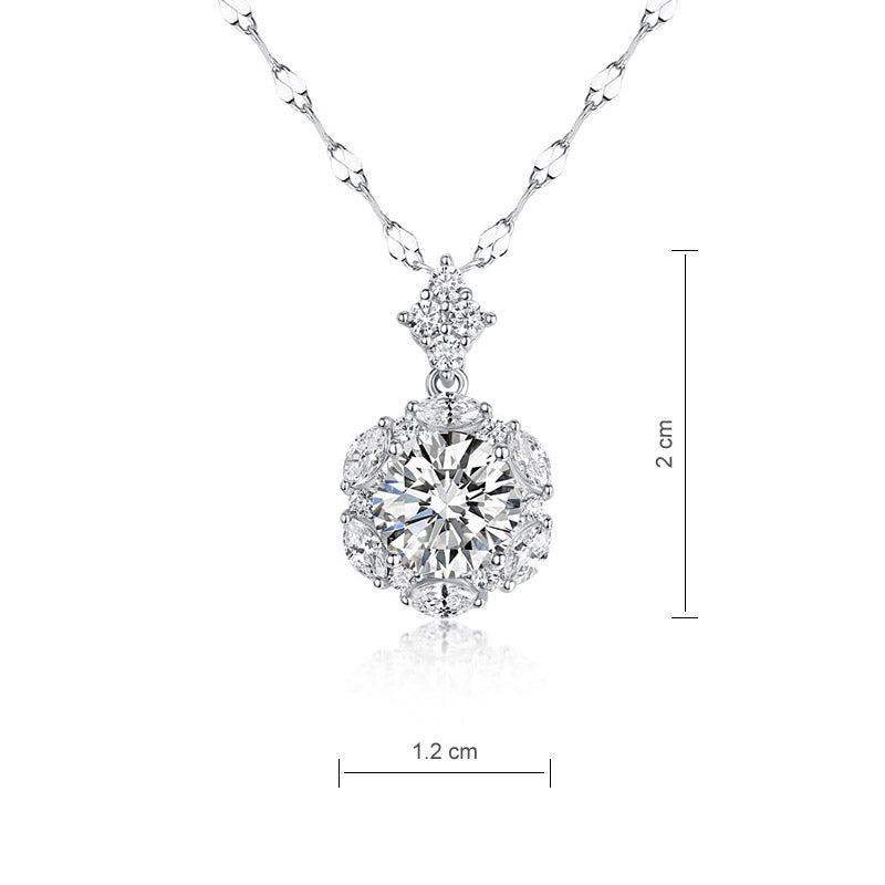 2 Carats Moissanite Diamond Flower Pendant Necklace 925 Sterling Silver