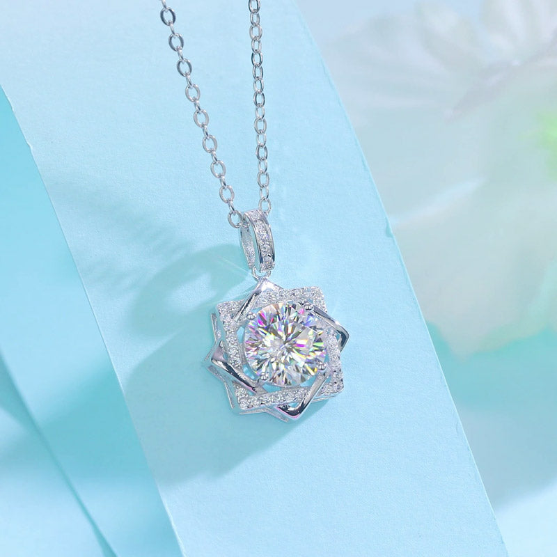 2 Carats Moissanite Diamond Octagram Pendant Necklace 925 Sterling Silver