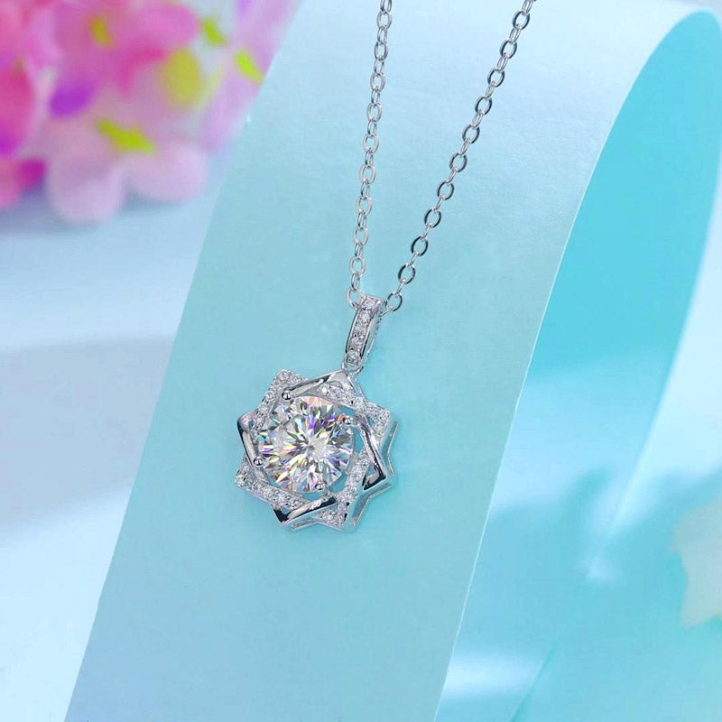 2 Carats Moissanite Diamond Octagram Pendant Necklace 925 Sterling Silver