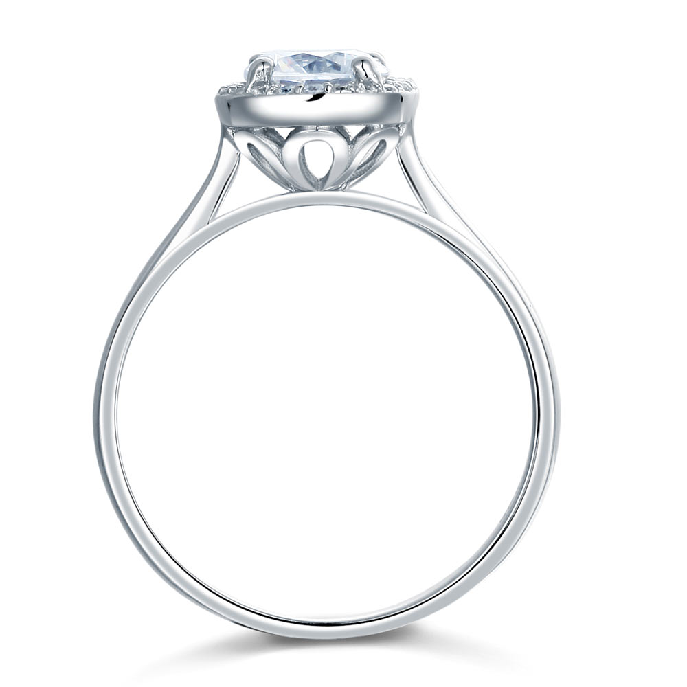 Solid 925 Sterling Silver Engagement Promise Ring Halo