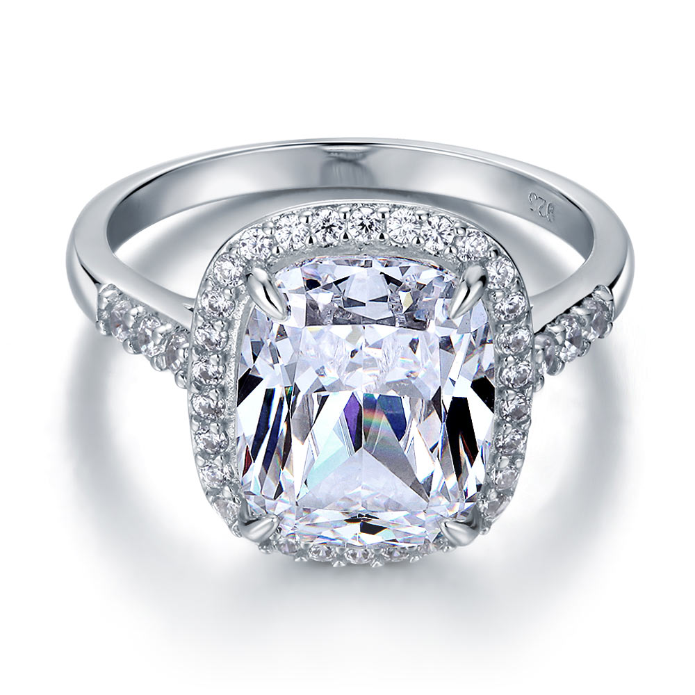 925 Sterling Silver Luxury Engagement Ring 6 Ct Cushion Simulated Diamond